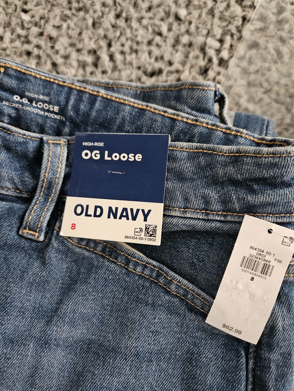 Old Navy High-Waisted OG Loose Jeans Sz 8 Straight Leg Embroidered Blue Women's - Picture 8 of 16